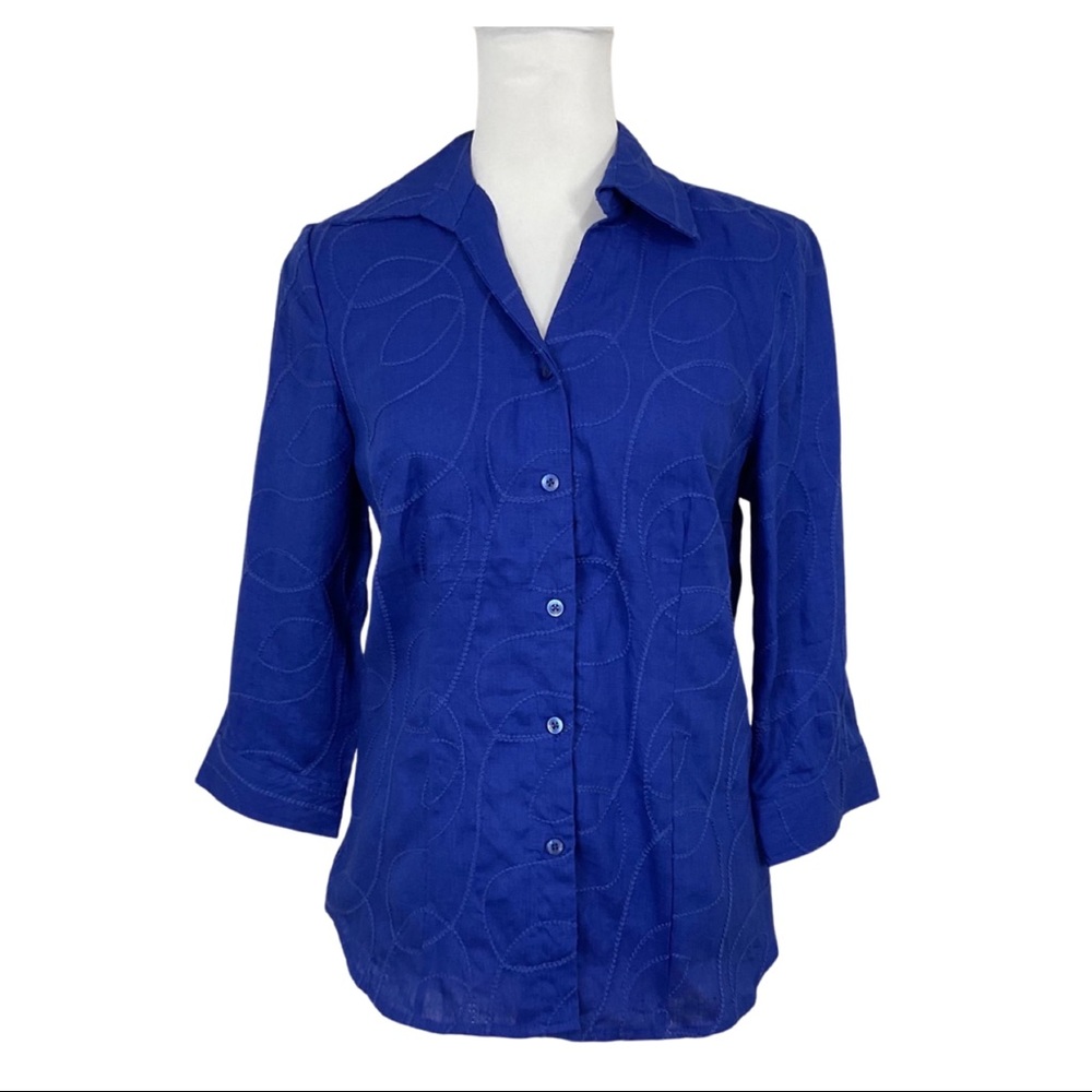 Tweeds Royal Blue 100% Linen Button-front Shirt Size M - Picture 8 of 8